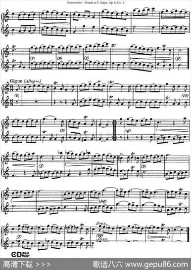 C大调双长笛奏鸣曲作品6号之2（SonatainCMajorOp.6No.2）|Boismortier（博伊斯卯绨）