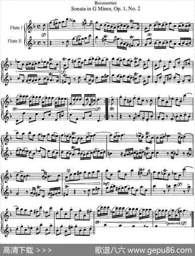 G大调双长笛奏鸣曲作品1号之2（SonatainGMajorOp.1No.2）|Boismortier（博伊斯卯绨）