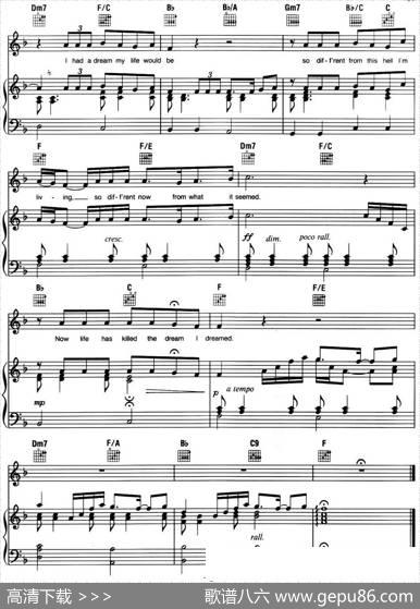 IDreamedaDream（音乐剧《悲惨世界》（LesMiserables）选曲、正谱）