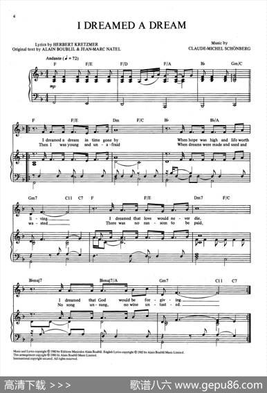 IDreamedaDream（音乐剧《悲惨世界》（LesMiserables）选曲、正谱）