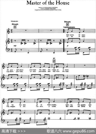 MasteroftheHouse（音乐剧《悲惨世界》（LesMiserables）选曲、正谱）