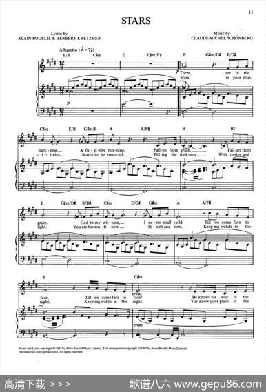 Stars（音乐剧《悲惨世界》（LesMiserables）选曲、正谱）