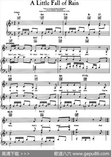 ALittleFallofRain（音乐剧《悲惨世界》（LesMiserables）选曲、正谱）