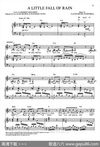 ALittleFallofRain（音乐剧《悲惨世界》（LesMiserables）选曲、正谱）