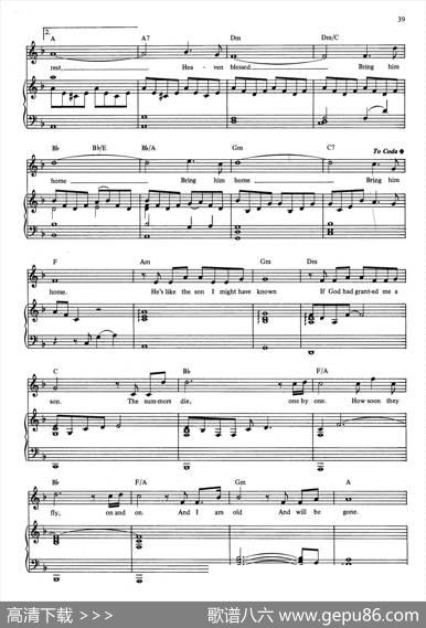 BringHimHome（音乐剧《悲惨世界》（LesMiserables）选曲、正谱）