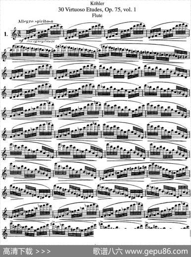 柯勒30首高级长笛练习曲作品75号（NO.1）|Kohler（柯勒）
