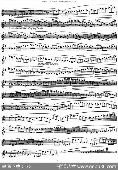 柯勒30首高级长笛练习曲作品75号（NO.10）|Kohler（柯勒）