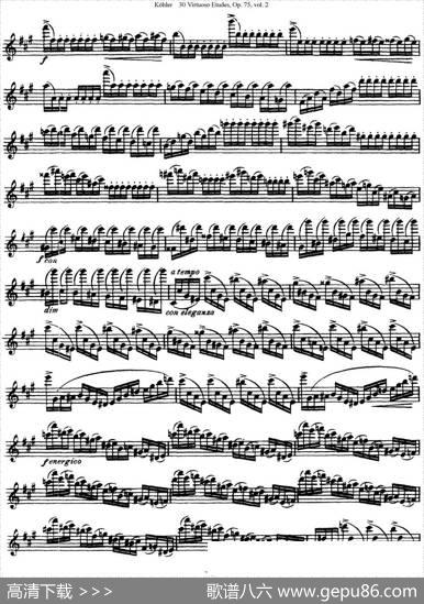 柯勒30首高级长笛练习曲作品75号（NO.16）|Kohler(柯勒)