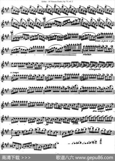 柯勒30首高级长笛练习曲作品75号（NO.16）|Kohler(柯勒)