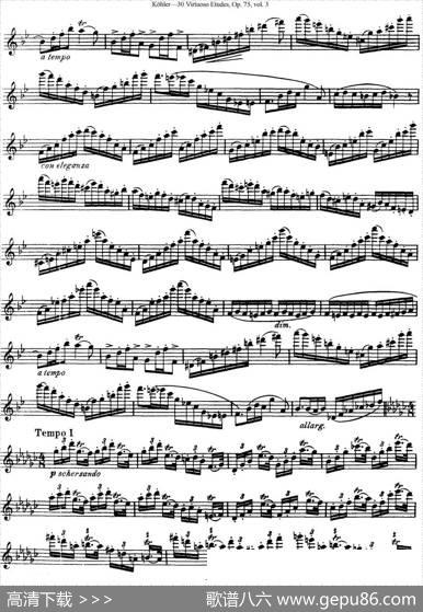 柯勒30首高级长笛练习曲作品75号（NO.25）|Kohler(柯勒)