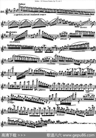 柯勒30首高级长笛练习曲作品75号（NO.30）|Kohler(柯勒)