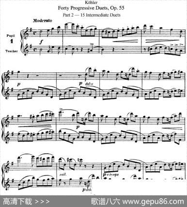 柯勒40首长笛提高练习曲OP.55（二重奏）（NO.1）|Kohler(柯勒)