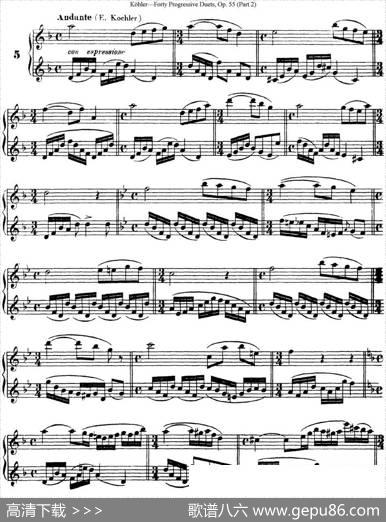 柯勒40首长笛提高练习曲OP.55（二重奏）（NO.5）|Kohler(柯勒)