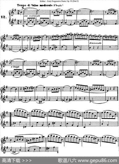 柯勒40首长笛提高练习曲OP.55（二重奏）（NO.12）|Kohler（柯勒）