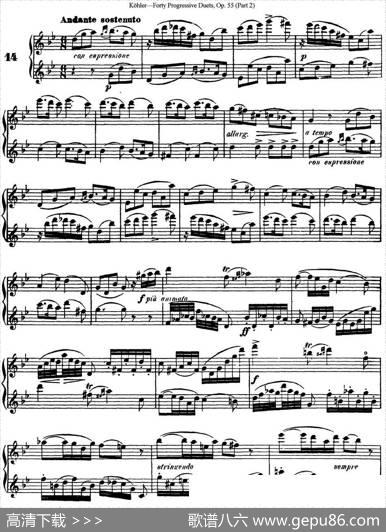 柯勒40首长笛提高练习曲OP.55（二重奏）（NO.14）|Kohler（柯勒）