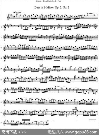 匡茨G大调长笛二重奏Op.2——Flute1（No.3）|Quantz（匡茨）