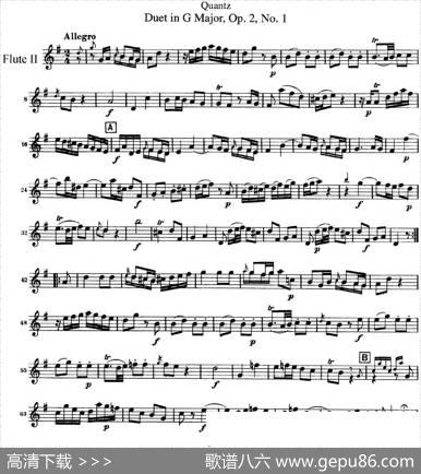 匡茨G大调长笛二重奏Op.2——Flute2（No.1）|Quantz（匡茨）