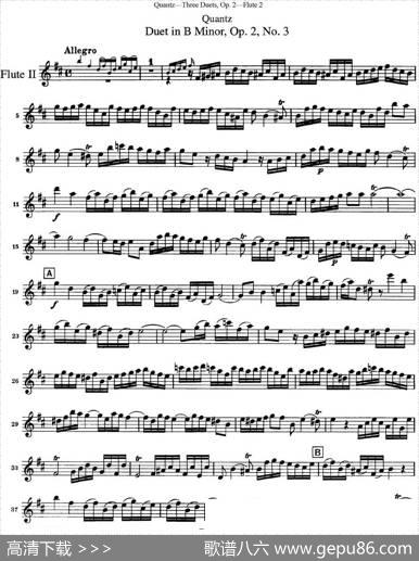 匡茨G大调长笛二重奏Op.2——Flute2（No.3）|Quantz（匡茨）