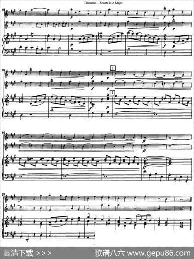 台莱曼A大调双长笛与钢琴奏鸣曲|Telemann（台莱曼）