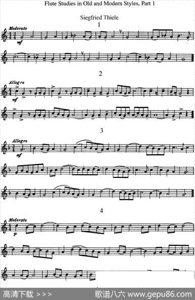 斯勒新老风格长笛练习重奏曲（第一部分）（NO.1-NO.4）|SiegfriedThieleS.(斯勒)