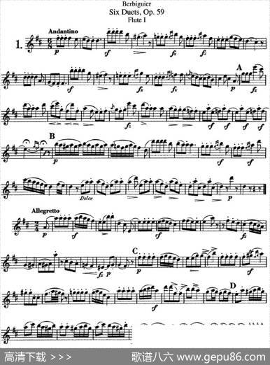 博比格6首长笛二重奏练习曲Op.59（Flute1）|Berbiguier（博比格）