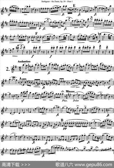 博比格6首长笛二重奏练习曲Op.59（Flute1）|Berbiguier（博比格）