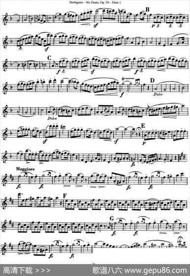 博比格6首长笛二重奏练习曲Op.59（Flute1）|Berbiguier（博比格）