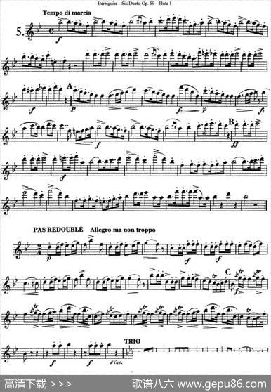 博比格6首长笛二重奏练习曲Op.59（Flute1）|Berbiguier（博比格）