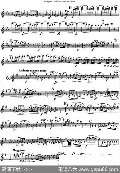 博比格6首长笛二重奏练习曲Op.59（Flute1）|Berbiguier（博比格）