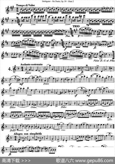 博比格6首长笛二重奏练习曲Op.59（Flute2）|Berbiguier（博比格）