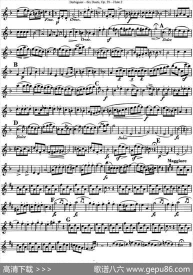 博比格6首长笛二重奏练习曲Op.59（Flute2）|Berbiguier（博比格）