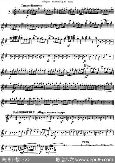 博比格6首长笛二重奏练习曲Op.59（Flute2）|Berbiguier（博比格）