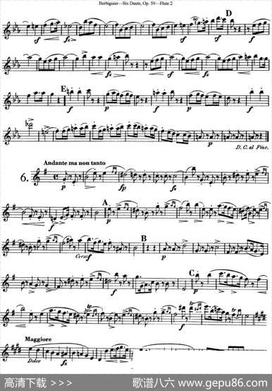 博比格6首长笛二重奏练习曲Op.59（Flute2）|Berbiguier（博比格）