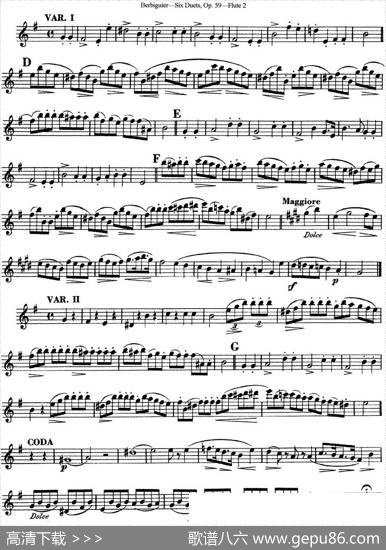 博比格6首长笛二重奏练习曲Op.59（Flute2）|Berbiguier（博比格）