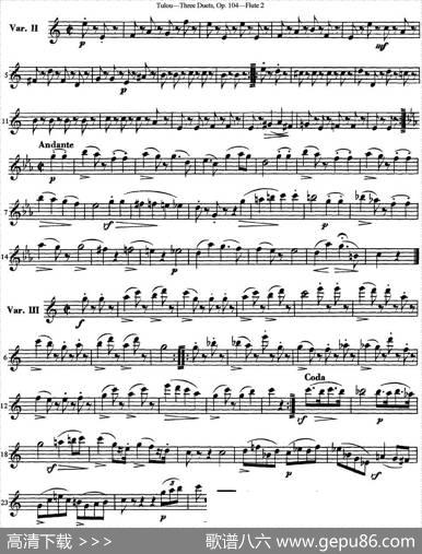 图露三首长笛简易重奏曲Op.104（Flute2）（NO.1）|Tulou（图露）