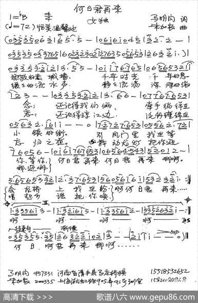 何日君再来（马明闪词朱加农曲） - 马明闪|朱加农