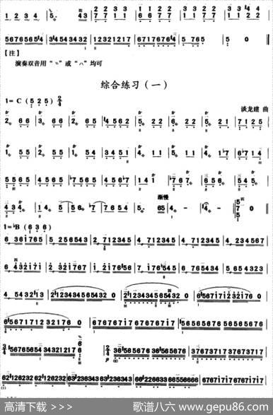 三弦双音练习曲（简谱）|谈龙建