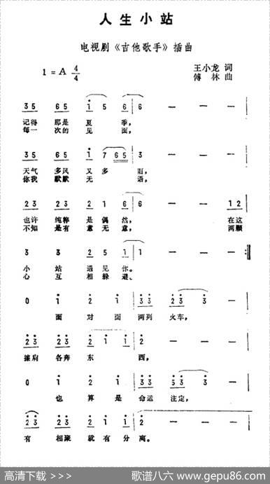 人生小站（电视剧《吉他歌手》插曲） - 王小龙|傅林