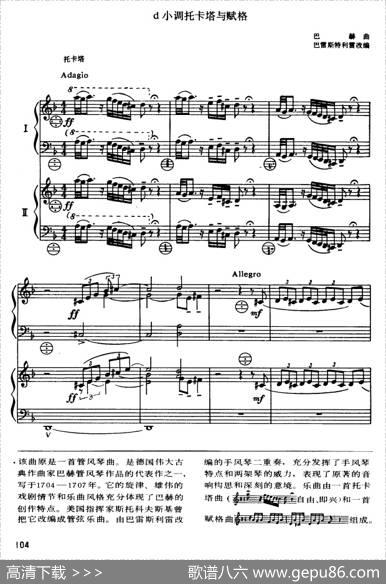 d小调托卡塔与赋格（二重奏）|巴赫曲巴雷斯特利雷改编