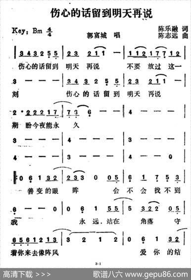 伤心的话留到明天再说 - 陈乐融|陈志远
