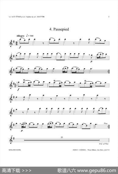 WaterMusic（HWV.348No.1）（第一次中音萨克斯）