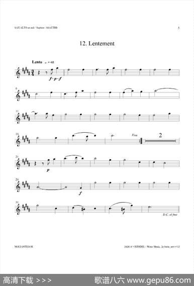 WaterMusic（HWV.349No.2）（中音萨克斯）