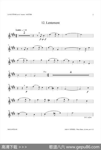 WaterMusic（HWV.349No.2）（第二次中音萨克斯）