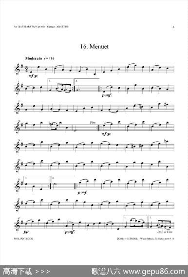 WaterMusic（HWV.350No.3）（第一上低音萨克斯）