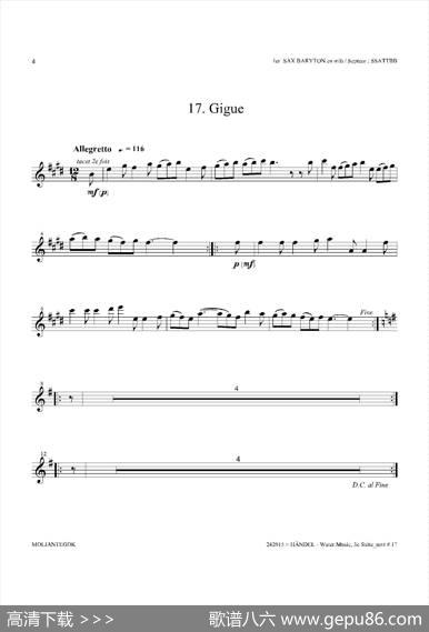 WaterMusic（HWV.350No.3）（第一上低音萨克斯）