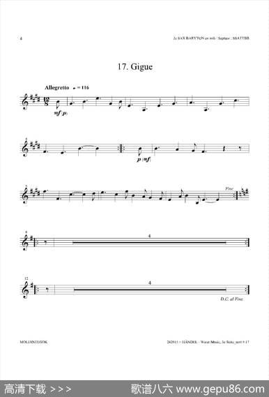 WaterMusic（HWV.350No.3）（第二上低音萨克斯）