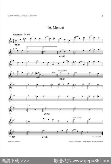 WaterMusic（HWV.350No.3）（第二次中音萨克斯）
