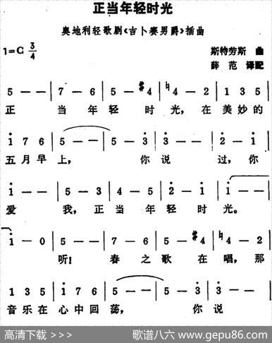 [奥地利]正当年轻时光（轻歌剧《吉普赛男爵》插曲）|斯特芬斯、薛范译配
