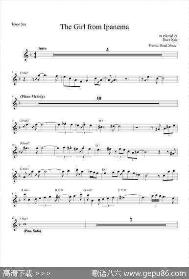 GirlFromIpanema（次中音萨克斯）