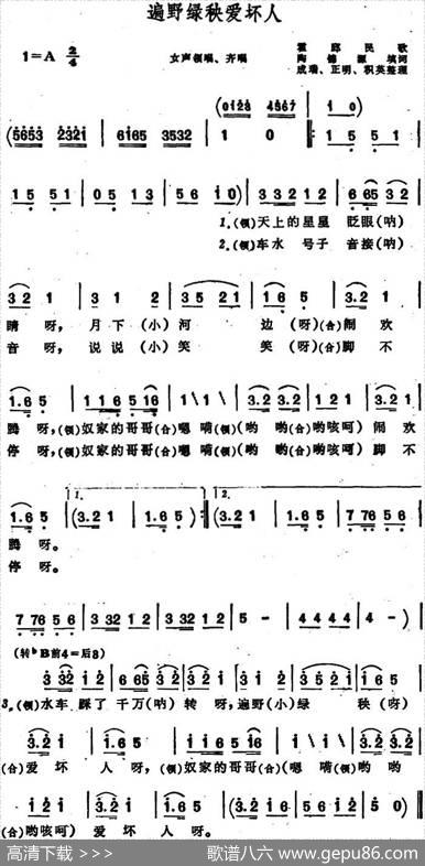遍野绿秧爱坏人（安徽霍邱民歌） - 陶锦源填词|成瑞、正明、积英编曲